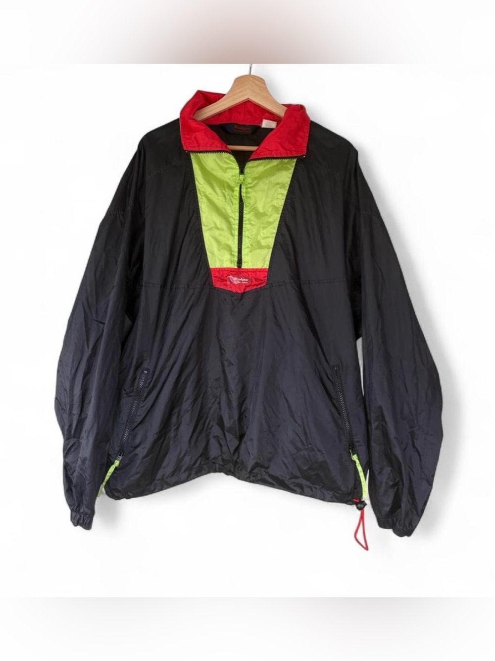 90s Black Windbreaker Jacket with Neon Yellow & Red XXL 2X Streetwear Vintage